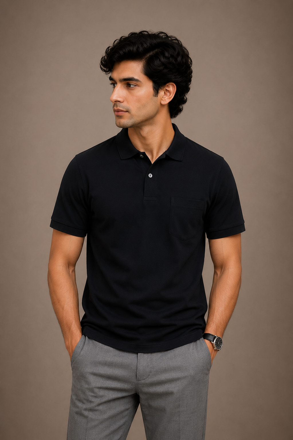 Premium Black Polo T-Shirt with Chest Pocket