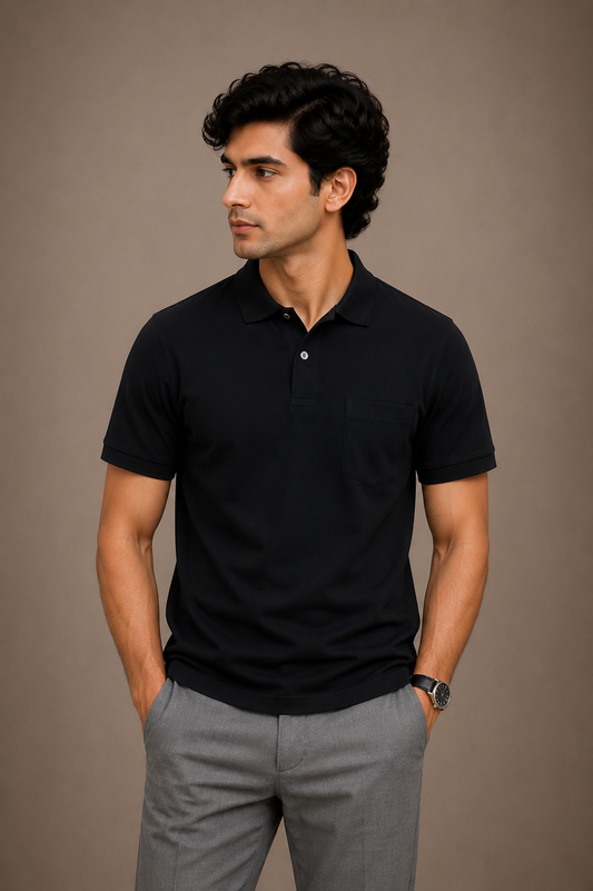 Premium Black Polo T-Shirt with Chest Pocket