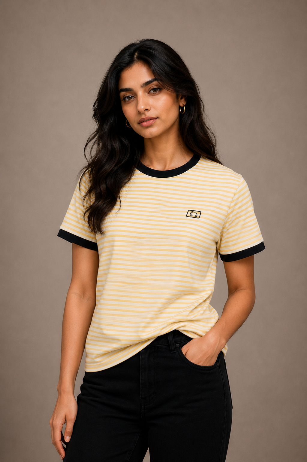 Premium Yellow Striped Round Neck T-Shirt