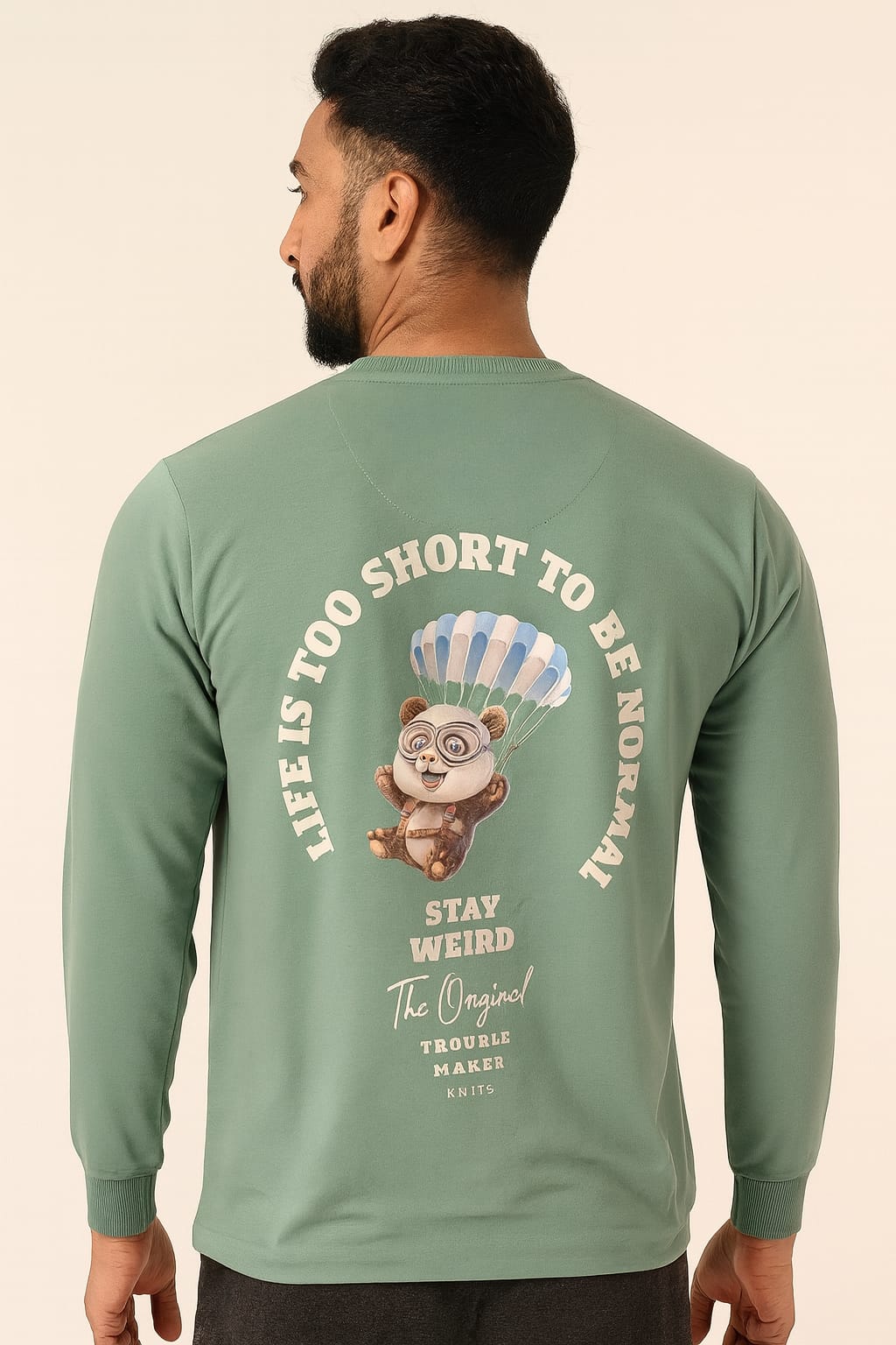 Stay Weird Panda Graphic Fleece Sweatshirt for Men